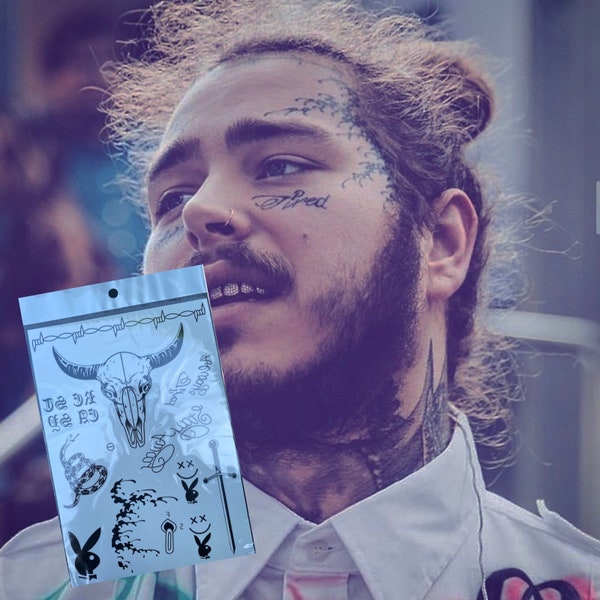 UPDATED Full Set Post Malone Temporary Tattoo Kit, Face Tattoos, Famous Tattoos Halloween Costume Temp Tattoo, FAST SHIPPING