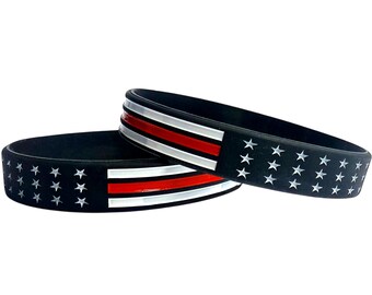 thumbnail image 2 of 1pc United State American USA America Flag Red Blue White Thin Line Silicone Rubber Bracelet Wristband 2 of 14