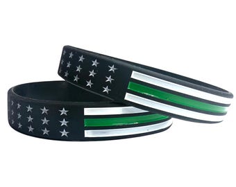 Thin Green Line Bracelet, Green Stars Wristbands Silicone
