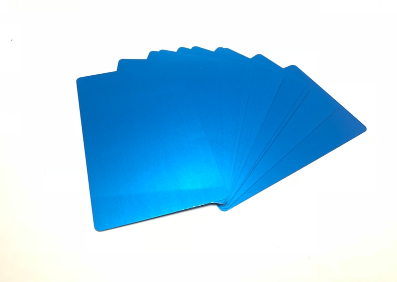 100 Blue Anodized Aluminum Blank Business Cards - For Laser Engraving - 3.4in x 2.1in X 0.22mm thickness Rounded Corners - FREE SHIPPING image 1