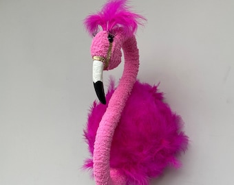Flamingo head handmade faux taxidermy pink feathered wall mounted animal trophy