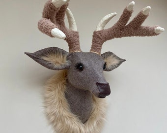 Herringbone stag head faux taxidermy handmade wall mounted animal deer head trophy