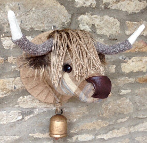 Highland Cow Head Handmade Faux Taxidermy Natural And Beige - Voyage Wall Mounted Cow Head Highland Cow Head Handmade Faux Taxidermy Natural And Beige - Voyage Wall Mounted Cow Head