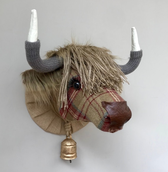 Highland Cow Head Faux Taxidermy Handmade Brown And Red - Wall Mounted Highland Cow Head Highland Cow Head Faux Taxidermy Handmade Brown And Red - Wall Mounted Highland Cow Head
