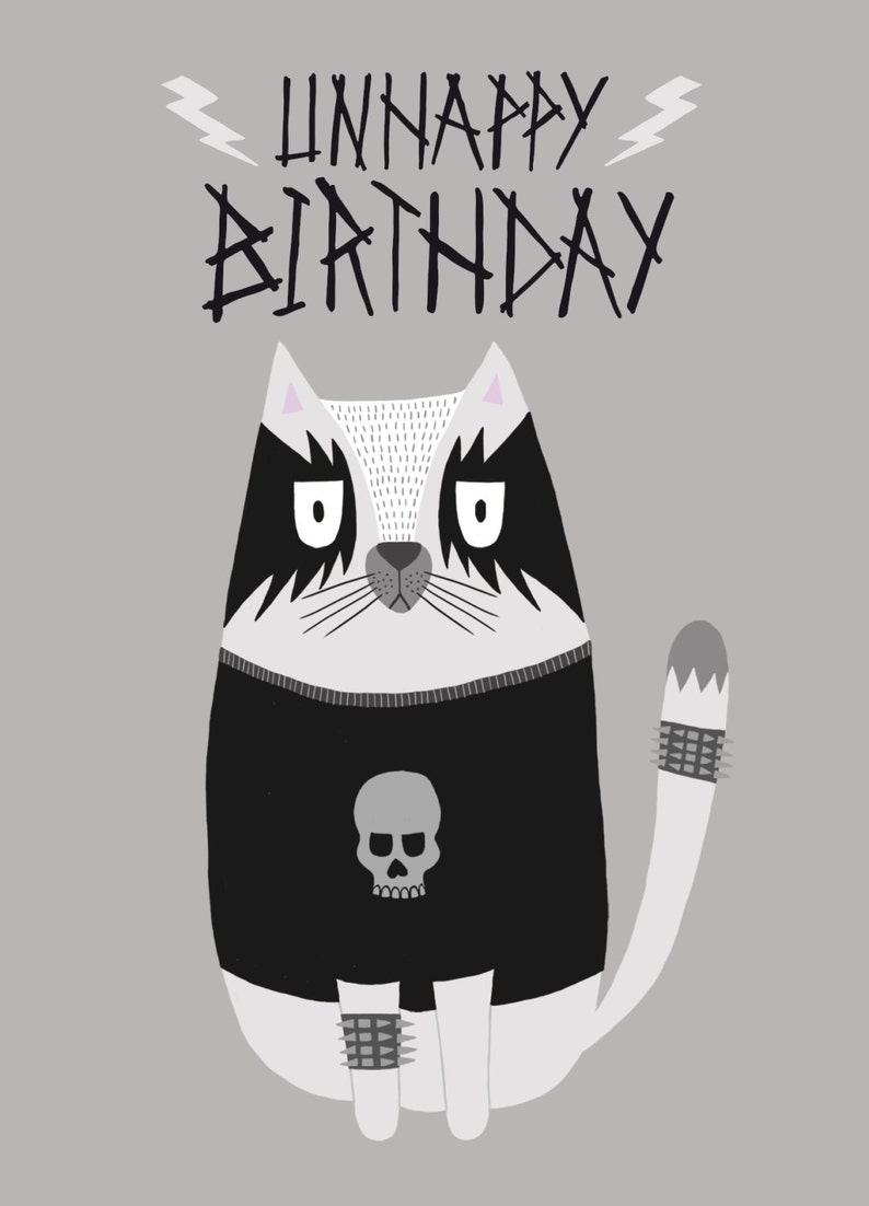 Unhappy Birthday Carte Anniversaire Chat Style Gothique Black Metal T U00eate De Mort Destockage Birthday Cards Paper Party Supplies
