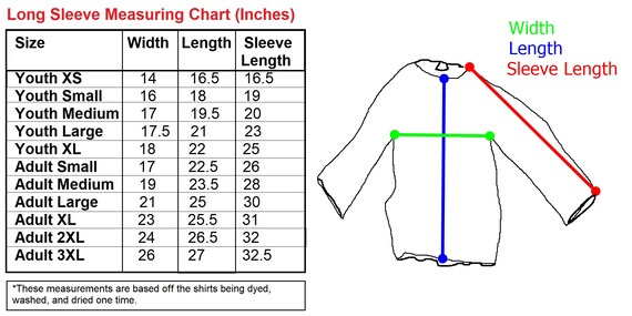 Long Sleeve Measurement Chart