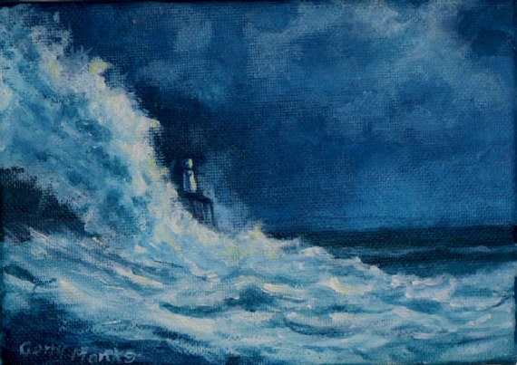 Items similar to SEASCAPE.LIGHTHOUSE. STORM painting. on Etsy