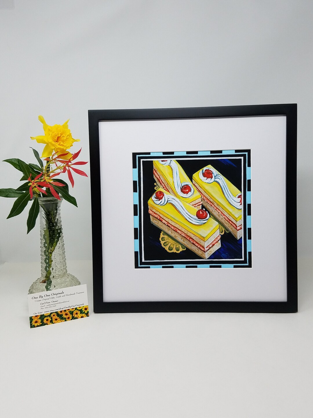Cherry Dessert Wall Art, Pop of Color Food Print Original Art Bakery ...