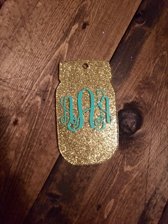 Items similar to Glittered Mason Jar Keychain Monogrammed Mason Jar