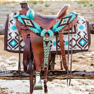 MADE TO ORDER Turquoise Lake Wool Saddle Blanket & Mohair Breast Collar