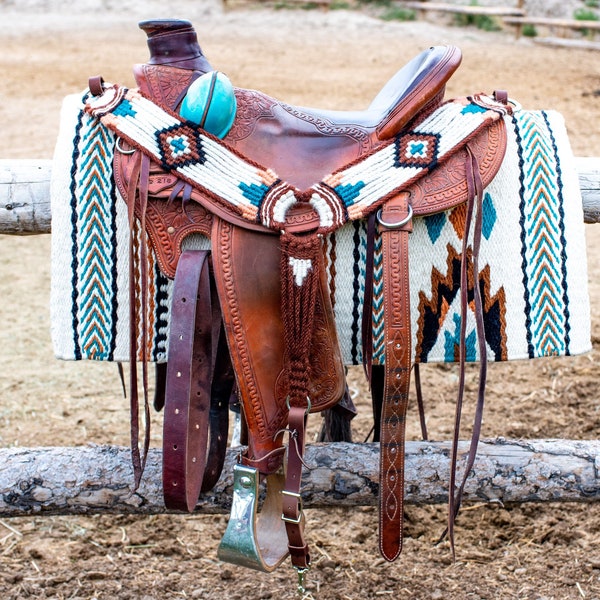 MADE TO ORDER Alpine Meadow Wool Saddle Blanket & Mohair Breast Collar