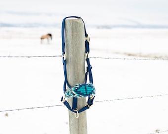 Navy, teal and turquoise blue Mohair Bronc Gift Halter for Horses Halter