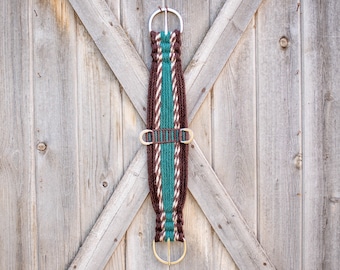 100% Mohair Brown and Teal Double Layer Woven Cinch