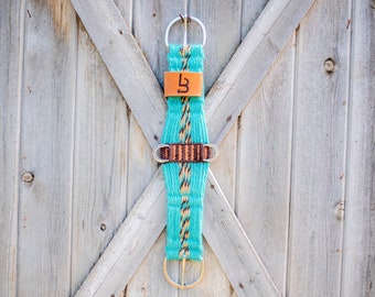 26”  100% Mohair Turquoise Double Layer Woven Cinch with Leather Keeper