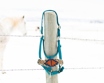 Teal and Rust Mohair Bronc Gift Halter for Horses Halter