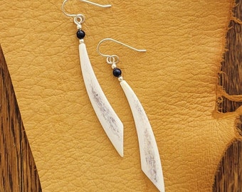 Elk Antler Earrings, Long Dangle Earrings, Lapis Lazuli, Sterling Silver