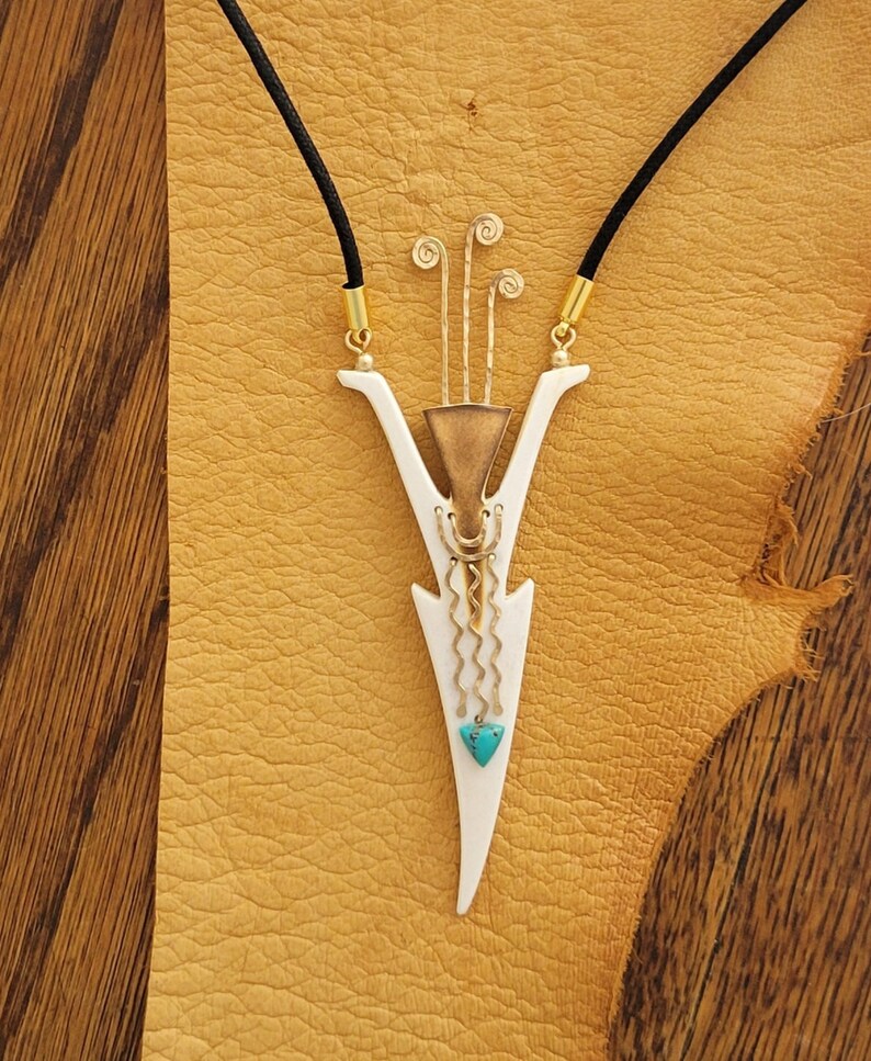 Antler Jewelry, Antler Necklace, Celebration, Deer Antler Necklace, Necklace, Deer Antler, Pendant, Deer, Antler, Turquoise, Gold image 1