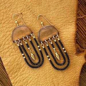 Bijoux en bois de cervidé, Boucles d&#39;oreilles pendantes, Bois de wapiti, Marron, Lune, Boucles d&#39;oreilles