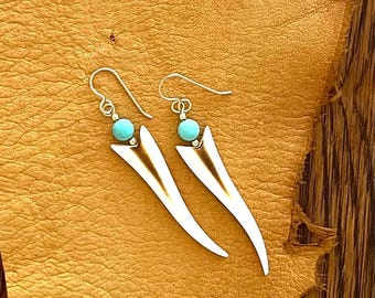 Reindeer Antler Dangle Earrings, Campitos Turquoise, Goldfill Earwires