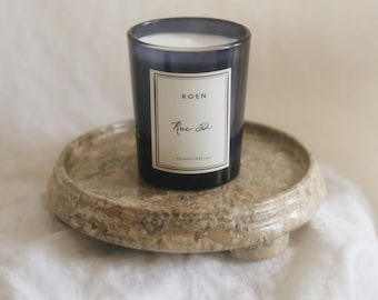Vintage Fossil Stone Riser | Large 7” Fossil Marble Pedestal Tray | Footed Stone Candle Stand | Organic Modern Decor
