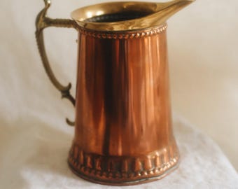 Antique Rochester Stamping Works Copper Pitcher | 1890s Brass Ewer | Victorian Hammered Copper and Brass Jug | Ornate American Copperware