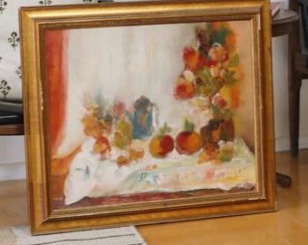 Vintage Large Still Life Oil Painting in Gilt Frame Signed by Artist 31"x 26"
