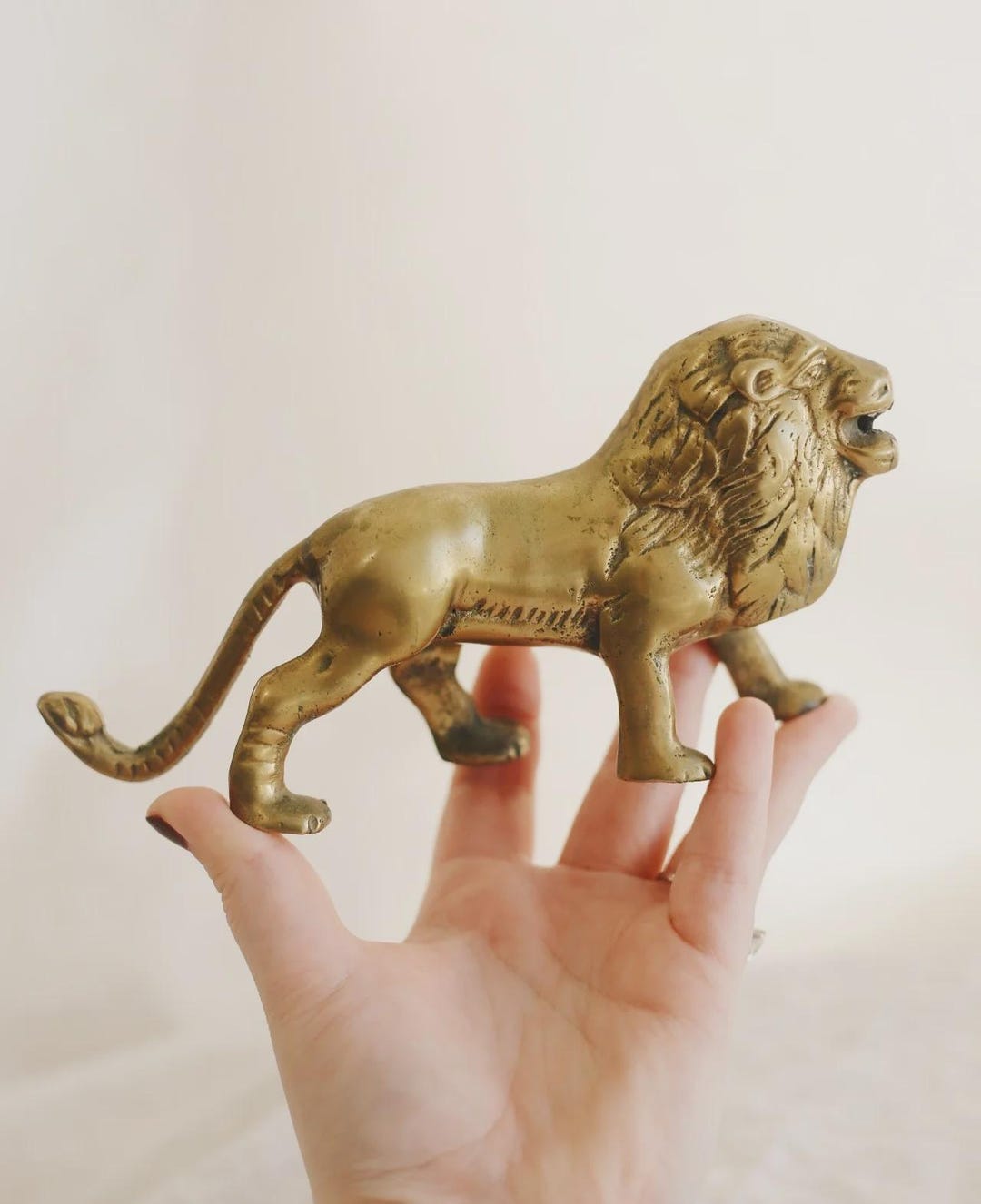 Large Vintage Solid Brass Lion Figurine - Etsy