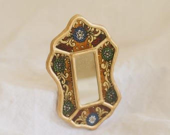 Vintage Ornate Hand Painted Peruvian Mirror with Gilt Decorations