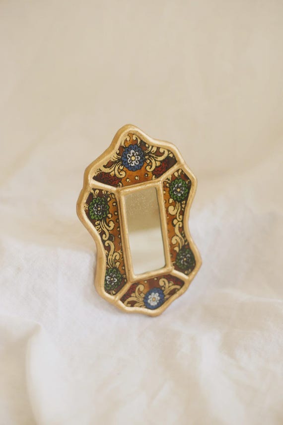 Vintage Ornate Hand Painted Peruvian Mirror with Gilt Decorations