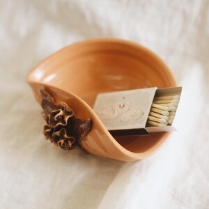 Vintage Signed Studio Pottery Floral Catchall, Terracotta Rose Trinket Dish, Handmade Ceramic Bowl, Folk Art Pottery
