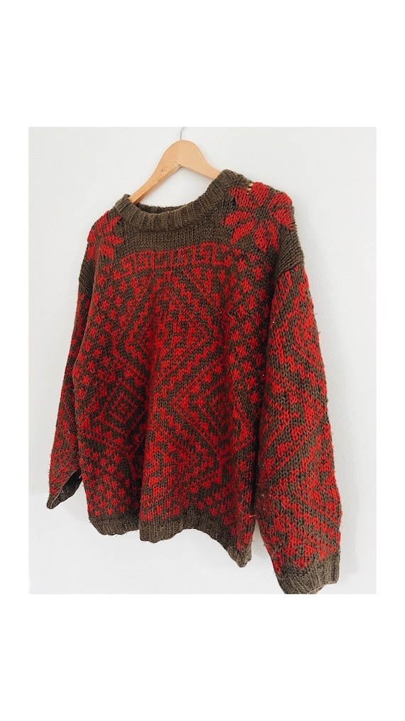 Vintage Cozy Red and Chocolate Brown Sweater / Vin