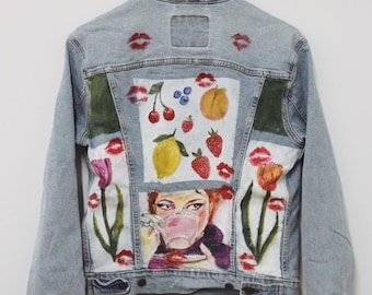 Vintage Hand Painted Levi's Denim Jacket ONE OF A KIND Size Small