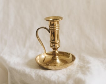Vintage Brass Chamberstick Candle Holder | Made in India Taper Candlestick | Finger Loop Brass Candleholder | Traditional Brass Decor