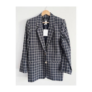 Vintage Navy Blue Plaid Blazer / Vintage Chic Blazer / Fall Blazer / Vintage Women&#39;s Clothing