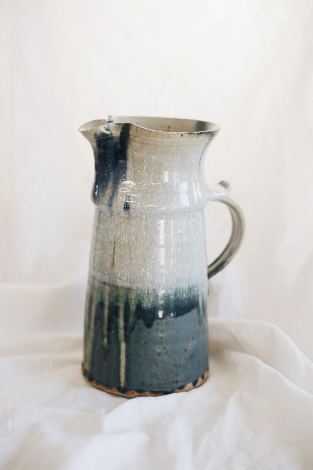 Vintage Large Blue Drip Glaze Stoneware Studio Pottery Pitcher or Vase ...