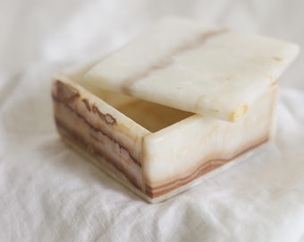 Vintage Solid Stone Lidded Box / Stone Marble Jewelry or Trinket Box / Onyx Box