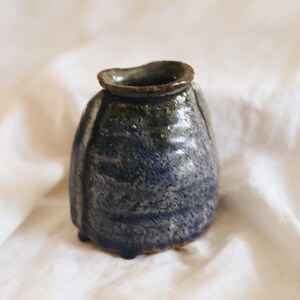 Vintage Signed Studio Pottery Blue Bud Vase  /  Handmade Ceramic Blue Lava Glaze Artisan Stoneware Small Vase / Organic Modern Decor