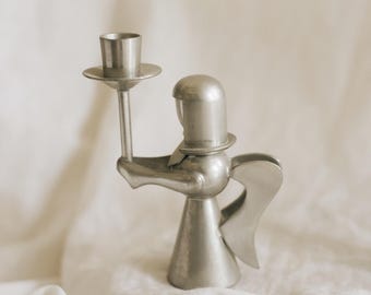 Vintage Pewter Angel Candlestick Holder 2 Avail | Pura Banka Indonesia | Silver Taper Candle Holder | Angel Decor | Christmas Mantel Decor