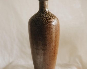 Vintage Mid Century Portugal Stoneware Vase | Campos Filhos Aveiro Portuguese Pottery Bottle Vase | Brown Salt Glaze Ceramic