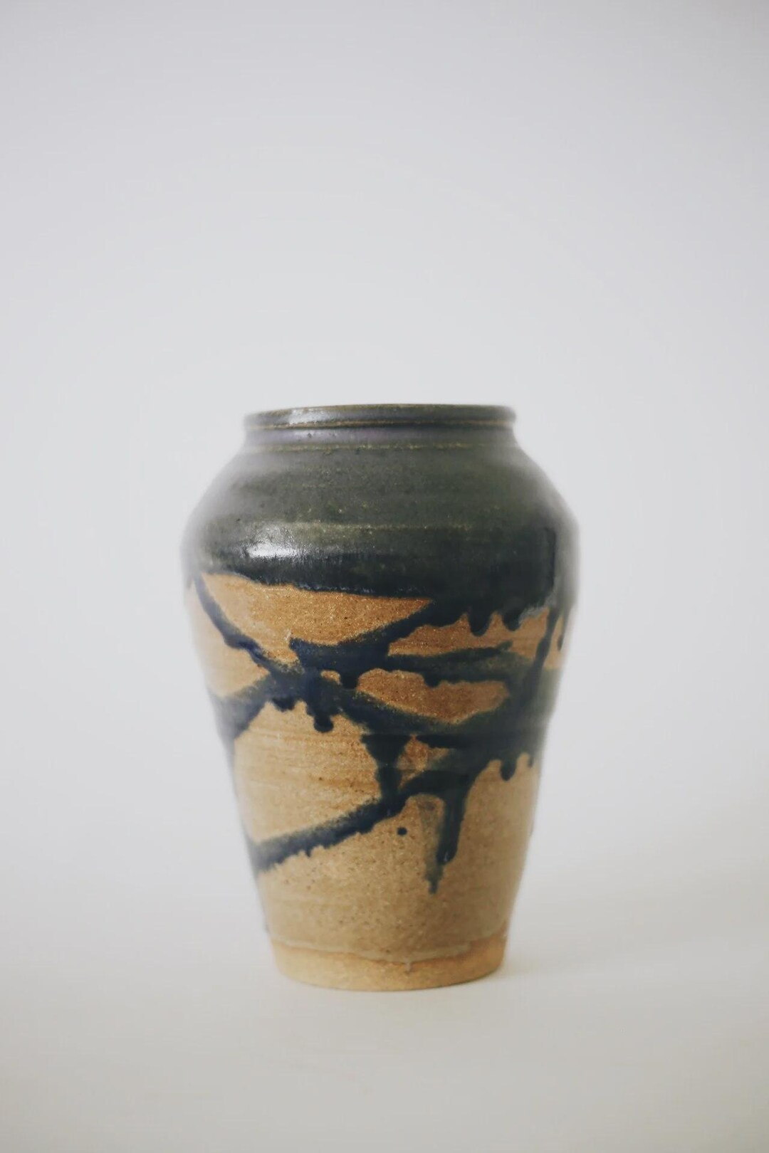Large Drip Glaze Studio Pottery Vase – Dark Blue Stoneware Home Decor ...