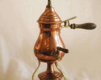 Antique French La Mauresque Copper Coffee Pot Samovar w Spirit Burner Robert Sporry Belle Epoque Early 1900s