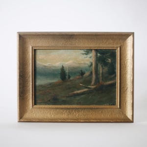 1920s Antique Landscape Oil Painting in Gold Frame Dated 1920 and Signed / Moody Landscape Original Oil Painting Gesso Frame