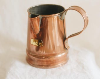 Vintage Copper Ale Pitcher | English Pub Jug with Brass ALE Plaque | Tinned Copper Beer Jug | Antique Barware Farmhouse Decor