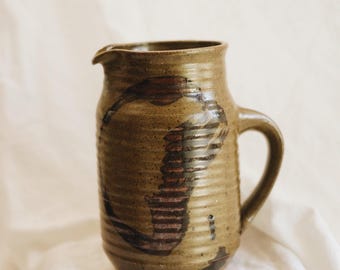 Vintage Studio Pottery Pitcher Earth Tones Abstract Glaze Design