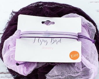 Purple Waxed Cord Bracelet, Waterproof Adjustable Friendship Jewelry