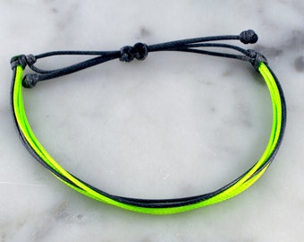 Navy & Electric Lime Waxed Cord Bracelet | Waterproof, Adjustable