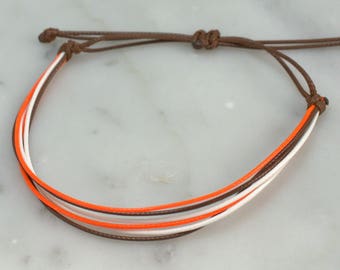 Waxed Cord Bracelet, Brown Orange White, Waterproof Adjustable Friendship Bracelet