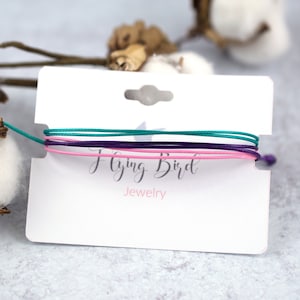 Thyroid Awareness Bracelet | Pink, Purple, and Teal Waxed Cord Waterproof Adjustable Bracelet | String Bracelet