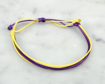 Friendship Purple cord 2 Silver spiral Beads @ ea WSilver Square WCZ in Cntr. Bracelet end