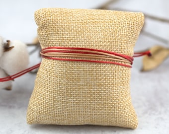 Tan and Red Waxed Polyester Cord Bracelet, Adjustable Waterproof Jewelry